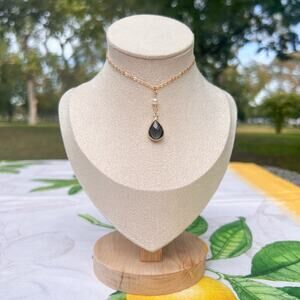 Smoky Gray Black Crystal Glass Pearl Bridal Halloween Grey Romantic Necklace